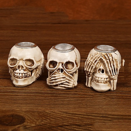 Halloween Skull Resin Candlestick PW-WG61B8F-02-1