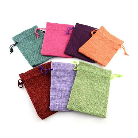 Polyester Imitation Burlap Packing Pouches Drawstring Bags ABAG-R005-18x13-M-1
