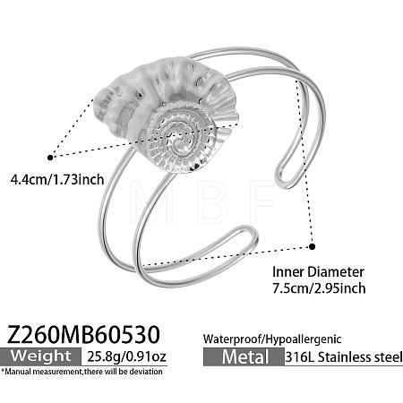 Ocean 316 Surgical Stainless Steel Hollow Sea Animals Open Cuff Bangles for Women WG19BCF-02-1