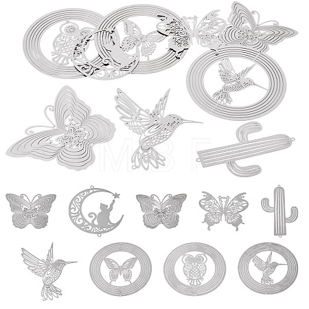9Pcs 9 Styles 201 Stainless Steel Laser Cut Connector Charms STAS-TA0005-85-1
