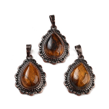 Natural Tiger Eye Teardrop Pendants G-K363-01R-03-1