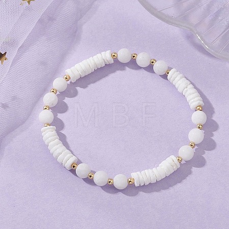 Natural White Shell & Malaysia Jade Beaded Stretch Bracelets for Women BJEW-JB13144-1