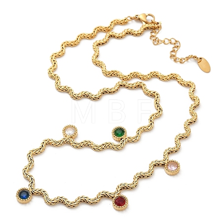 304 Stainless Steel Rope Chain Colorful Cubic Zirconia Tassel Necklaces for Women NJEW-V015-01G-D-1