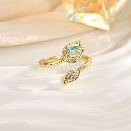 Brass Micro Pave Cubic Zirconia Cuff Open Rings FS-WG4357C-05-1