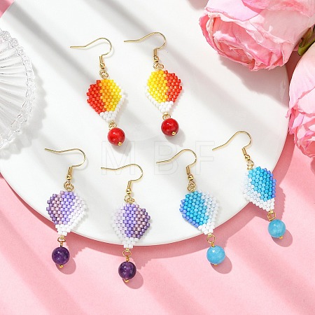 304 Stainless Steel with Glass Cylinder Seed Beads Hot Air Balloon Dangle Earrings EJEW-MZ00820-1