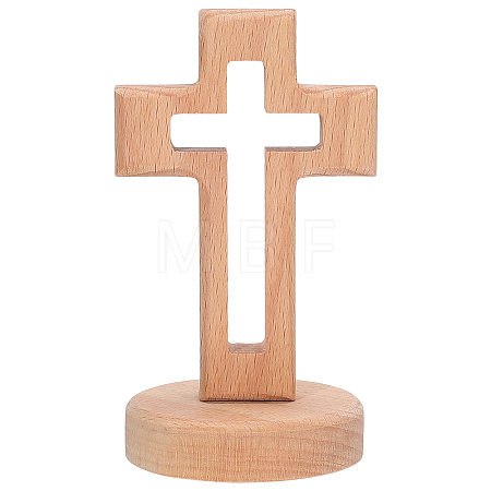 Wood Cross Figurines Ornaments DJEW-WH0016-75-1