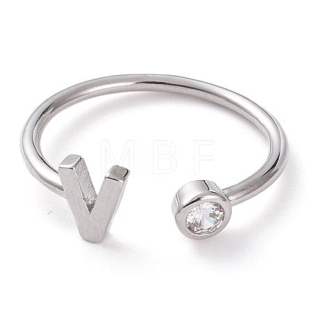 Brass Micro Pave Clear Cubic Zirconia Cuff Rings RJEW-J074-01P-V-1