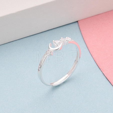 925 Sterling Silver Micro Pave Clear Cubic Zirconia Adjustable Finger Rings for Women STER-N016-144S-1