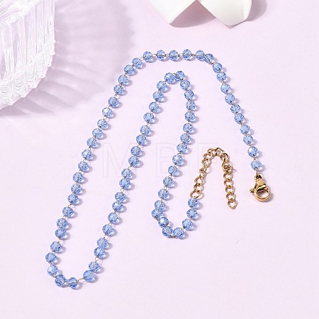 304 Stainless Steel with Glass Faceted Rondelle Bead Handmade Link Chain Birth Stone Necklaces for Women NJEW-G195-01G-07-1