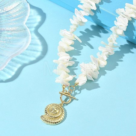 Summer Beach Brass Shell Shaped Pendant Natural Trochid Shell Chip Beaded Necklaces for Women NJEW-JN06107-1