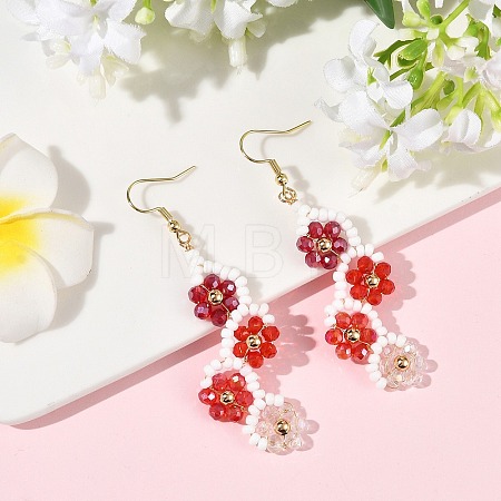 Flower Glass Seed Beaded Dangle Earrings EJEW-MZ00775-03-1