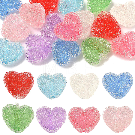 16Pcs 8 Colors Drusy Heart Resin Rhinestone Beads RESI-YW0006-24-1