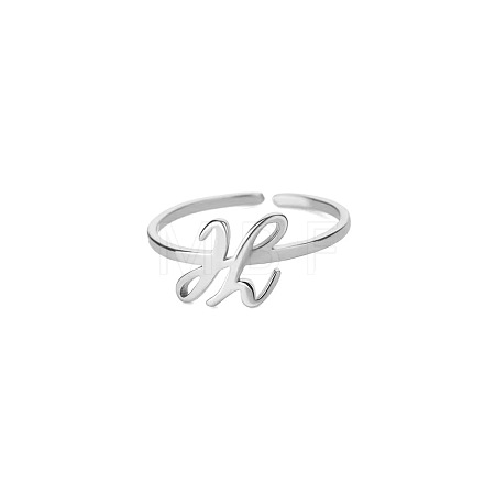Adjustable 201 Stainless Steel Letter Open Cuff Rings for Women FS-WG61269-34-1