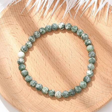 Natural Green Spot Jasper Bead Stretch Bracelets BJEW-K212-A-017-1