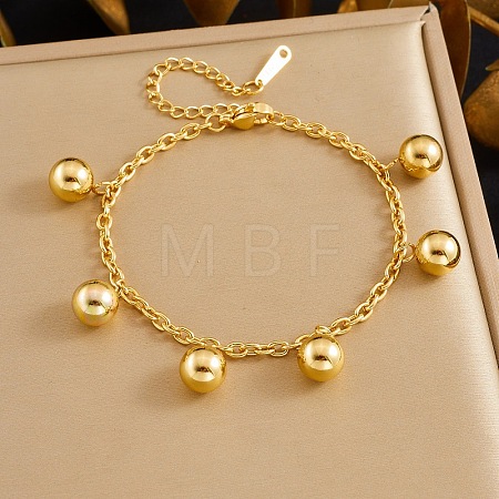 304 Stainless Steel Round Beaded Charm Bracelets BJEW-B171-05G-1