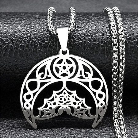 Bat 201 Stainless Steel Hollow Crescent Moon Bat Pendant Necklaces for Women NJEW-M105-05P-1