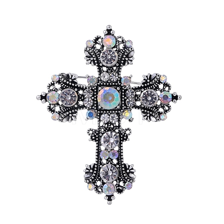 Baroque Style Cross Zinc Alloy Rhinestone Brooches PW-WGBF0CF-01-1