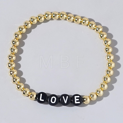 Stylish Brass & Acrylic Word Beaded Stretch Bracelets Trendy for Unique Look QS6453-9-1