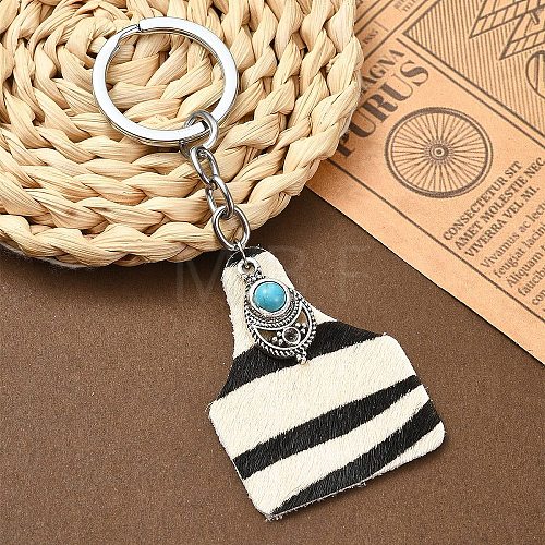 Cowhide Leather & Alloy Keychain KEYC-YW00093-03-1