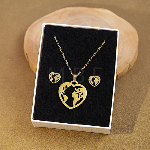 304 Stainless Steel Pendant Necklaces & Stud Earrings Sets WG82A44-32-1