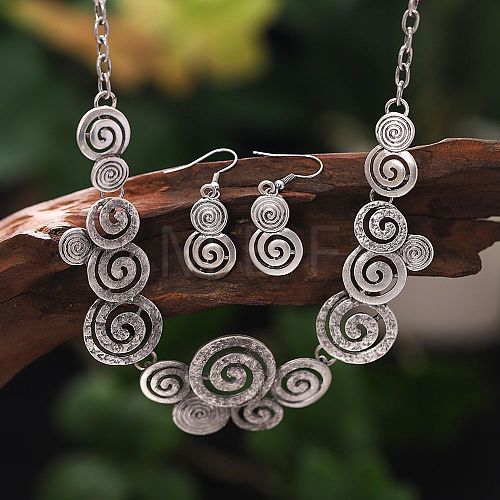 Round Spiral Hollow Out Alloy Pendant Necklaces & Dangle Earrings Sets WGCCFFB-01-1