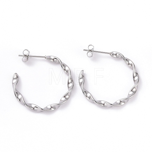 201 Stainless Steel Wave C-shape Stud Earrings with 304 Stainless Steel Pins EJEW-G298-03P-1