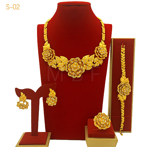 Alloy Crystal Rhinestone Chain Necklaces & Stud Earrings & Rings & Link Bracelets Sets WGA1AA0-04-1