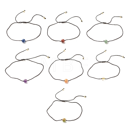 7Pcs 7 Style Natural & Synthetic Mixed Stone Round Beads Cord Bracelets Set BJEW-JB08015-1