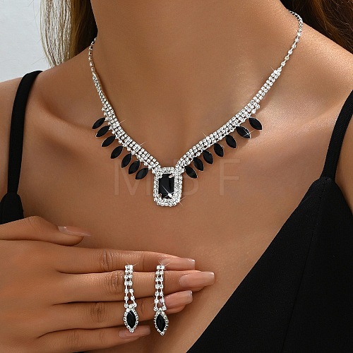 Brass Rhinestone Pendant Necklaces & Earring Sets for Women WG00284-01-1