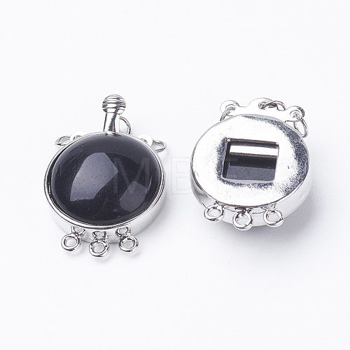 Natural Black Agate Box Clasps G-E427-14P-1