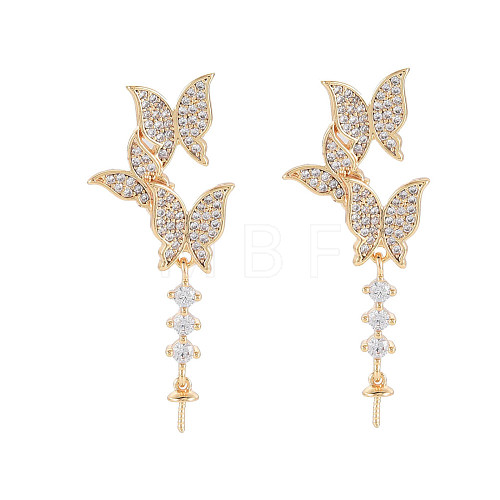 Brass Micro Pave Clear Cubic Zirconia Stud Earring Findings KK-S364-048-1