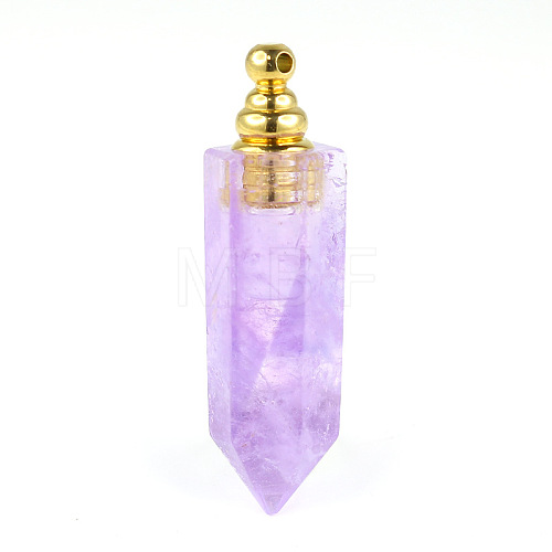 Natural Amethyst Openable Perfume Bottle Pendants BOTT-PW0011-06G-1
