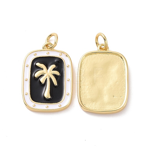 Rectangle with Coconut Tree Pattern Brass Enamel Pendants KK-G435-21G-1