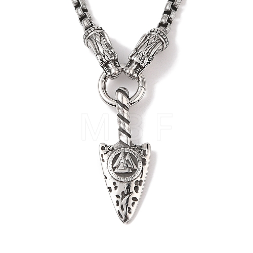 304 Stainless Steel Gragon Head King Box Chain Viking Arrowhead Pendant Necklaces for Men NJEW-K278-10AS-1