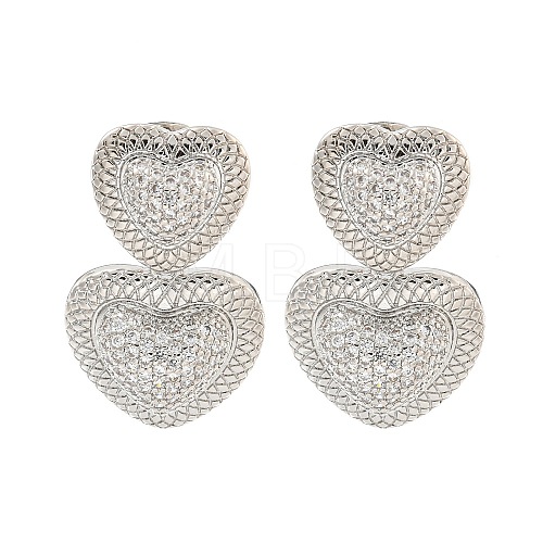 Heart Brass Pave Clear Cubic Zirconia Dangle Earrings EJEW-M258-27P-1