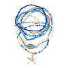 2 Bags Summer Beach Glass Seed Beaded & Natural Shell & Alloy Starfish Charm Anklet Sets AJEW-TA0003-69D-2