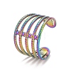 Rainbow Color Ion Plating(IP) 304 Stainless Steel Chunky Open Cuff Ring for Women RJEW-A005-35MC-2