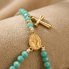 Faceted Rondelle Glass 2-Strand Braided Bead Bracelets with 314 Stainless Steel Religion Cross for Women UB2798-5