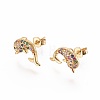 Brass Micro Pave Cubic Zirconia Stud Crawler Earrings EJEW-L229-01G-1