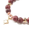 Synthetic Hematite & Natural Sandalwood & Rhodonite Stretch Bracelet with Brass Star BJEW-JB07929-4