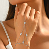 Elegant Brass Pave Clear Cubic Zirconia Multi-Layer Chain Rectangle Link Ring Bracelets for Women PZ1689-3