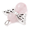 Natural Green Aventurine/Rose Quartz/Tiger Eye/Carnelian/Amethyst/Lava Rock Heart Angel Pendants PALLOY-JF03186-02-5