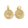 Flat Round with Swan Pattern Brass Micro Pave Clear Cubic Zirconia Charms KK-G425-22-2