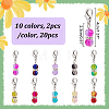 20Pcs 10 Colors Glass Round Bead Pendant Stitch Markers HJEW-NB00021-2