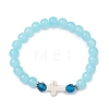 6Pcs Round Spray Painted Imitation Jade Glass Beads Stretch Bracelets for Women BJEW-JB12881-4