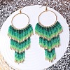 Alloy Glass Seed Beads Ring Tassel Dangle Earrings FS-WG48D5F-02-1