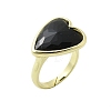 Heart Brass Natural Obsidian Finger Rings RJEW-D304-01G-G-2