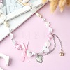 Alloy Heart Pendant Necklace with Bowknot NJEW-FZ00008-2