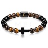 8MM Natural Tiger Eye and Matte Black Obsidian Round Beaded Stretch Bracelets SL9862-3-1