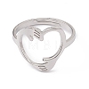 201 Stainless Steel Hand Hug Heart Adjustable Ring for Women RJEW-K238-05P-1
